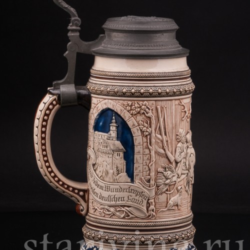 Старинная пивная кружка В таверне, 1 л, Marzi & Remy, Германия, кон. 19 - нач. 20 вв.