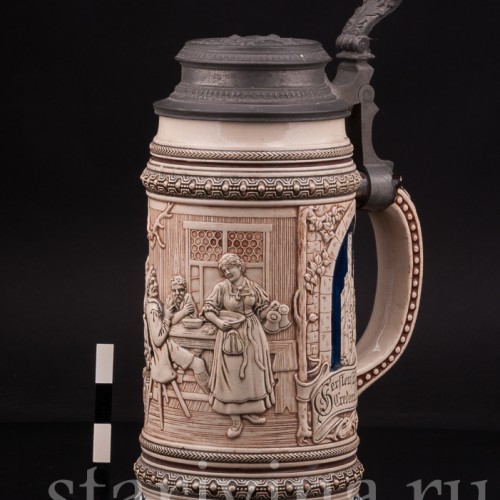 Старинная пивная кружка В таверне, 1 л, Marzi & Remy, Германия, кон. 19 - нач. 20 вв.