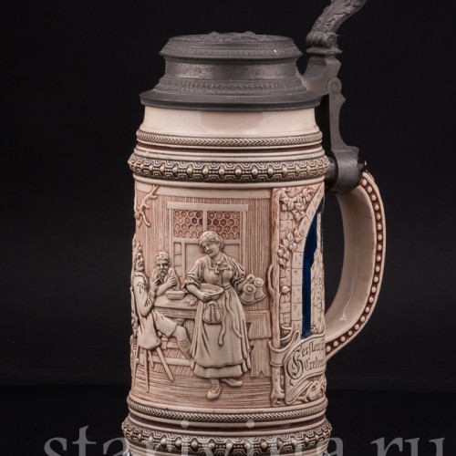 Старинная пивная кружка В таверне, 1 л, Marzi & Remy, Германия, кон. 19 - нач. 20 вв.