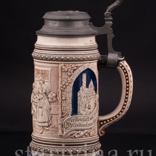 Старинная пивная кружка В таверне, 1 л, Marzi & Remy, Германия, кон. 19 - нач. 20 вв.