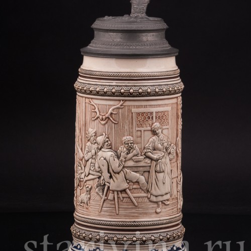 Старинная пивная кружка В таверне, 1 л, Marzi & Remy, Германия, кон. 19 - нач. 20 вв.