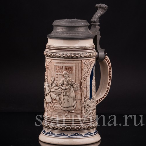 Старинная пивная кружка В таверне, 1 л, Marzi & Remy, Германия, кон. 19 - нач. 20 вв.