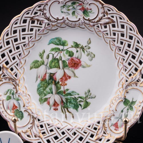 Декоративная тарелка Фуксия, ажурная, Meissen, Германия, сер.19 - нач.20 вв.