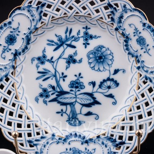 Декоративная фарфоровая Тарелка с ажурным краем, луковичный узор, Meissen, Германия, сер.19 - нач.20 вв.