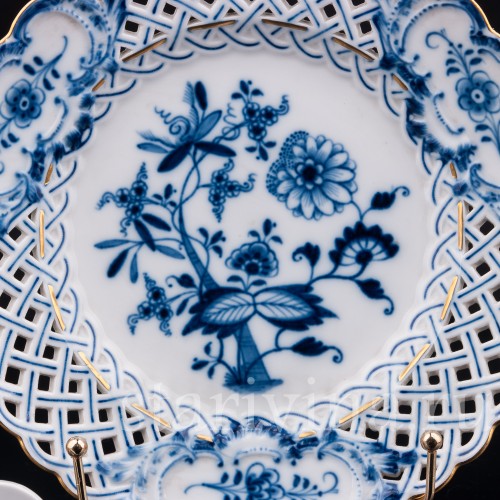Декоративная фарфоровая Тарелка с ажурным краем, луковичный узор, Meissen, Германия, сер.19 - нач.20 вв.