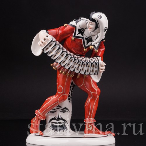 Фарфоровая статуэтка Арлекин с гармошкой, Schwarzburger, Германия.