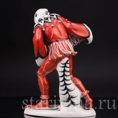 Фарфоровая статуэтка Арлекин с гармошкой, Schwarzburger, Германия.