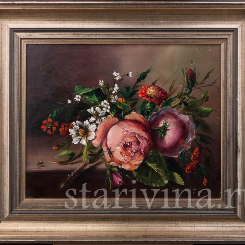Картина маслом Натюрморт с розами, Германия, вт. пол. 20 в.