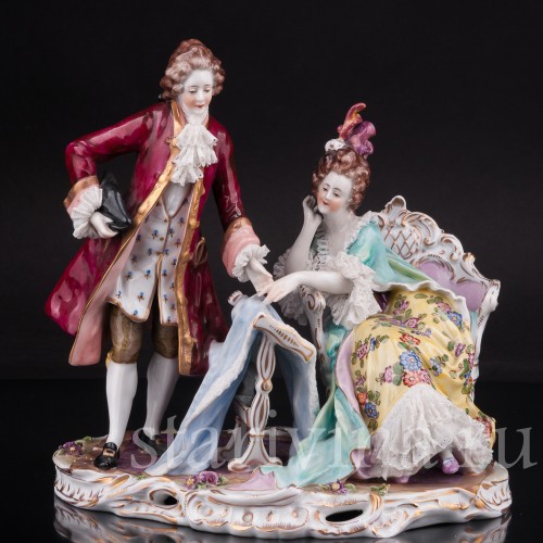 Композиция из фарфора За вышивкой, кружевная, Volkstedt, Германия, до 1935 г.