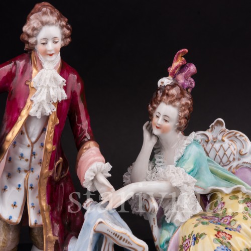 Композиция из фарфора За вышивкой, кружевная, Volkstedt, Германия, до 1935 г.