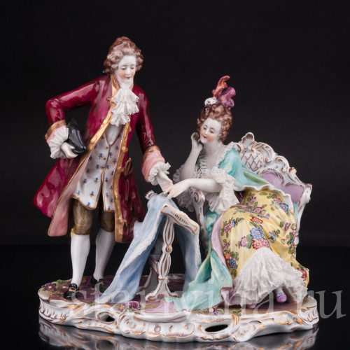 Композиция из фарфора За вышивкой, кружевная, Volkstedt, Германия, до 1935 г.