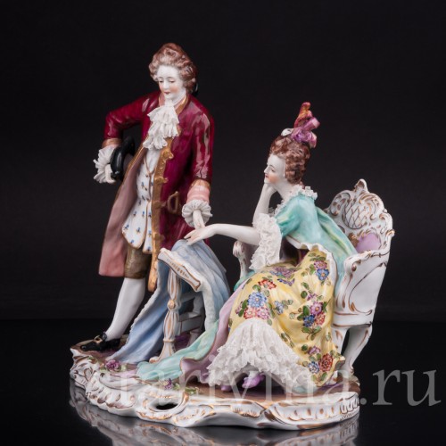 Композиция из фарфора За вышивкой, кружевная, Volkstedt, Германия, до 1935 г.