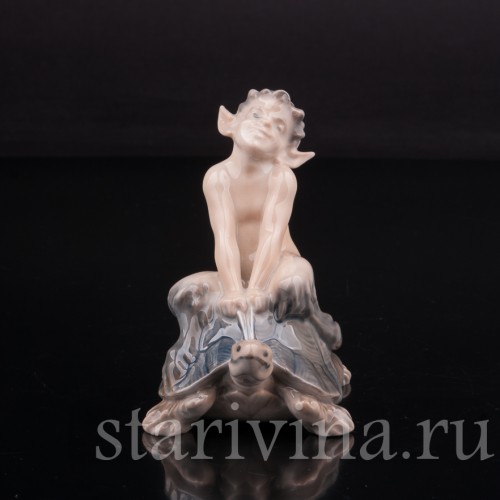 Фарфоровая статуэтка Фавн на черепахе, Royal Copenhagen, Дания, 1962 год.