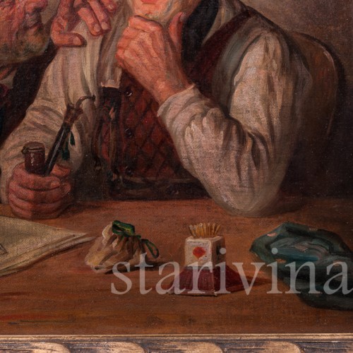 Жанровая картина маслом Мужчины за столом, Германия, нач. 20 в.