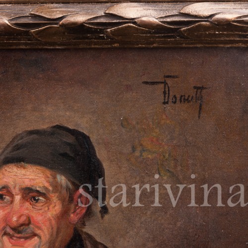 Жанровая картина маслом Мужчины за столом, Германия, нач. 20 в.