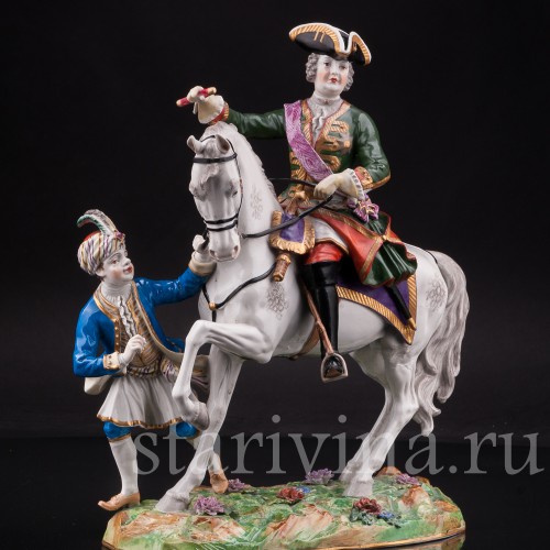 Фарфоровая статуэтка Императрица Елизавета Петровна на коне с арапчонком, Германия, кон. 19 - нач. 20 в.