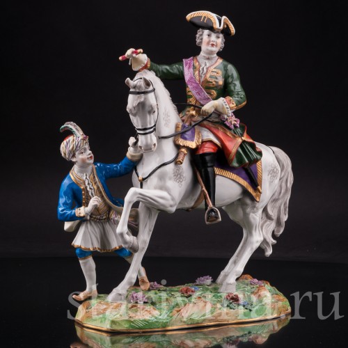 Фарфоровая статуэтка Императрица Елизавета Петровна на коне с арапчонком, Германия, кон. 19 - нач. 20 в.