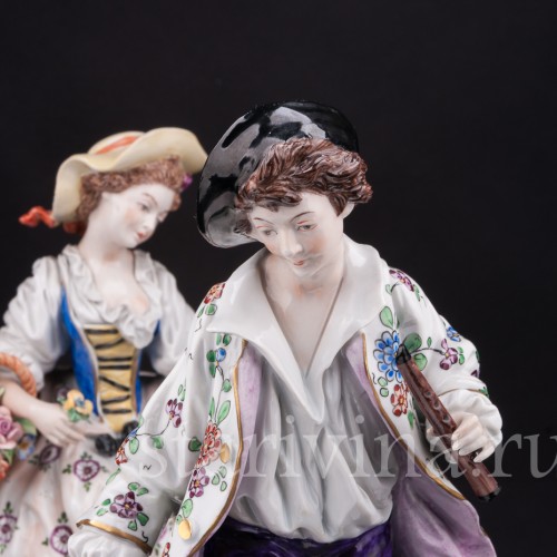 Парные фарфоровые статуэтки Пара с овечкой и собачкой, Sitzendorf, Германия, Сер. - вт пол. 20 века.