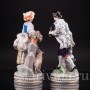 Парные фарфоровые статуэтки Пара с овечкой и собачкой, Sitzendorf, Германия, Сер. - вт пол. 20 века.