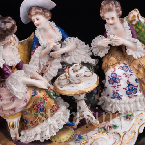 Фарфоровая композиция Чаепитие, кружевная, Volkstedt, Германия, до 1935 г.