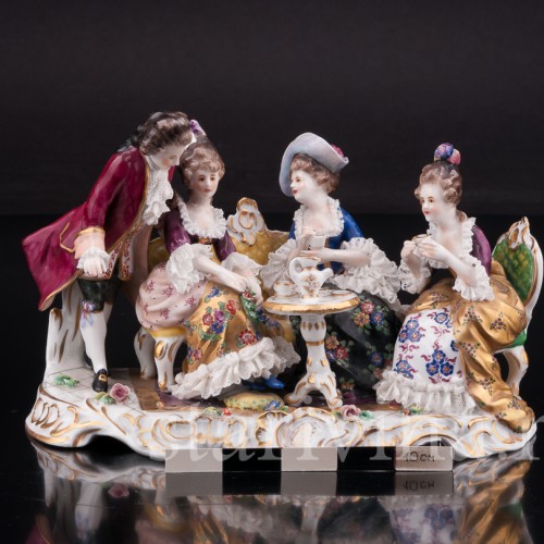 Фарфоровая композиция Чаепитие, кружевная, Volkstedt, Германия, до 1935 г.