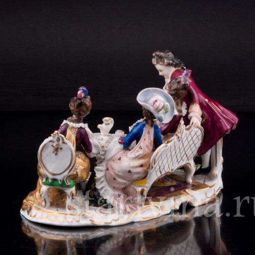 Фарфоровая композиция Чаепитие, кружевная, Volkstedt, Германия, до 1935 г.