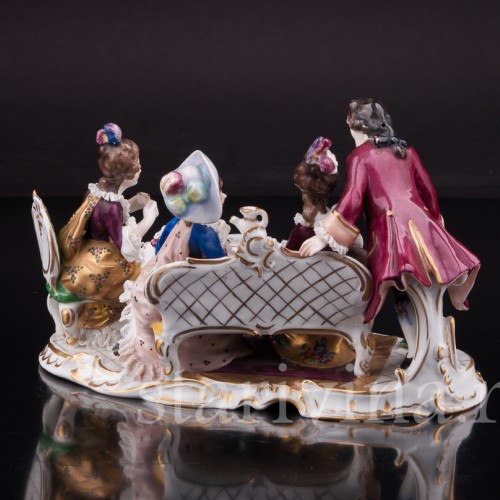 Фарфоровая композиция Чаепитие, кружевная, Volkstedt, Германия, до 1935 г.