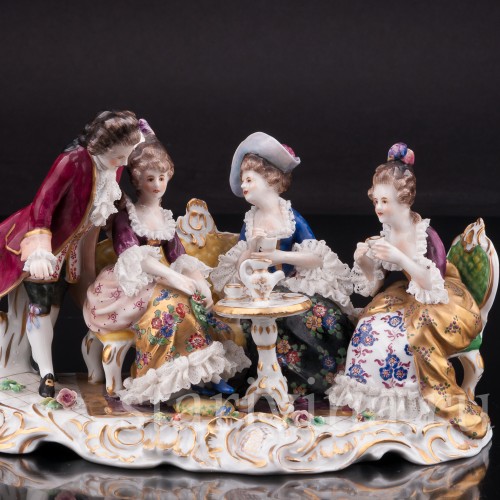 Фарфоровая композиция Чаепитие, кружевная, Volkstedt, Германия, до 1935 г.