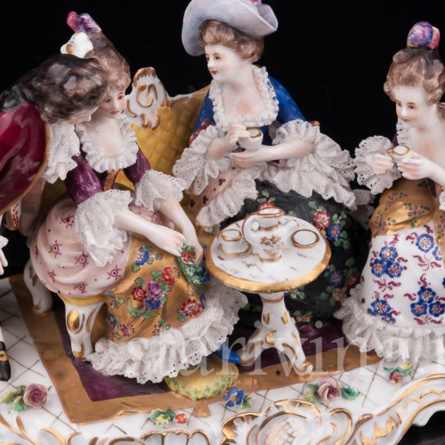 Фарфоровая композиция Чаепитие, кружевная, Volkstedt, Германия, до 1935 г.