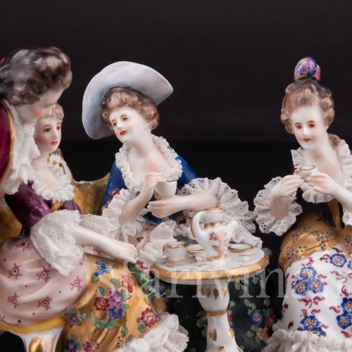 Фарфоровая композиция Чаепитие, кружевная, Volkstedt, Германия, до 1935 г.