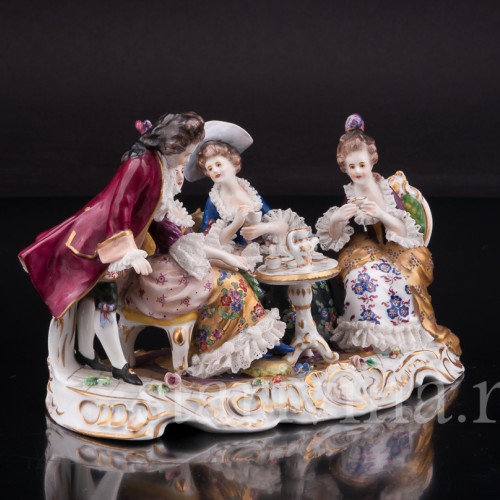 Фарфоровая композиция Чаепитие, кружевная, Volkstedt, Германия, до 1935 г.