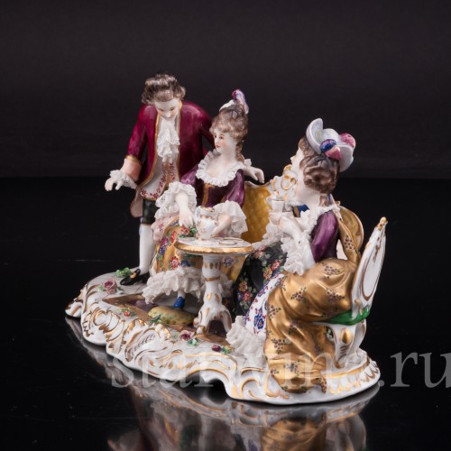 Фарфоровая композиция Чаепитие, кружевная, Volkstedt, Германия, до 1935 г.