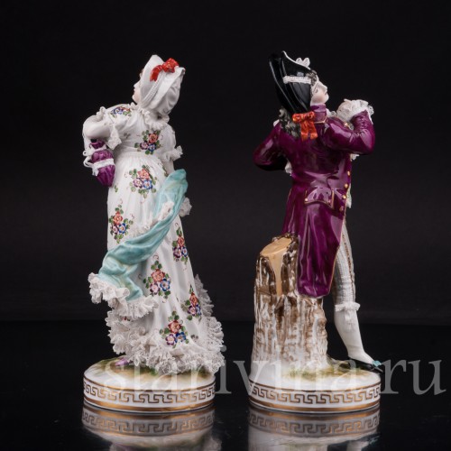 Парные фарфоровые статуэтки Галантная пара, кружевная, Германия, кон. 19 века.