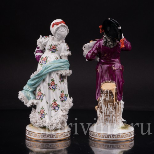 Парные фарфоровые статуэтки Галантная пара, кружевная, Германия, кон. 19 века.