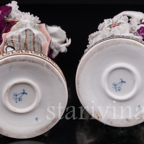 Парные фарфоровые статуэтки Галантная пара, кружевная, Германия, кон. 19 века.