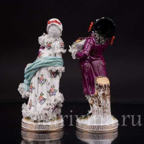 Парные фарфоровые статуэтки Галантная пара, кружевная, Германия, кон. 19 века.