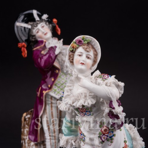 Парные фарфоровые статуэтки Галантная пара, кружевная, Германия, кон. 19 века.