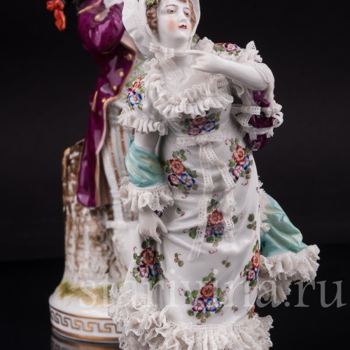 Парные фарфоровые статуэтки Галантная пара, кружевная, Германия, кон. 19 века.