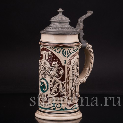 Старинная пивная кружка Пекарь, 1/2 л, Rosskopf & Gerz, Германия, кон. 19 - нач. 20 в.