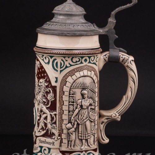 Старинная пивная кружка Пекарь, 1/2 л, Rosskopf & Gerz, Германия, кон. 19 - нач. 20 в.