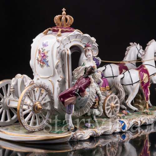Композиция из фарфора Карета, кружевная, Volkstedt, Германия, вт. пол. 20 в.