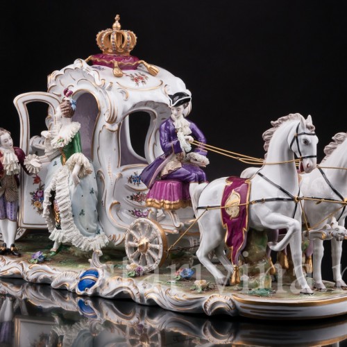 Композиция из фарфора Карета, кружевная, Volkstedt, Германия, вт. пол. 20 в.