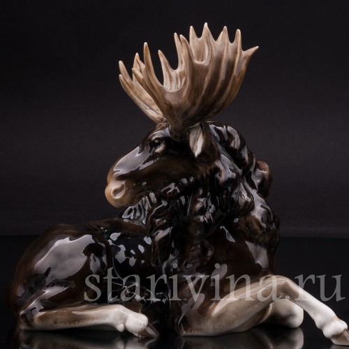 Фарфоровая фигурка Лежащий лось, Hutschenreuther, Германия, 1938-55 гг.