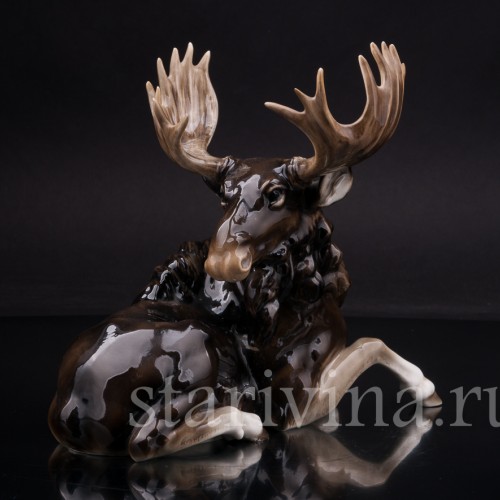 Фарфоровая фигурка Лежащий лось, Hutschenreuther, Германия, 1938-55 гг.