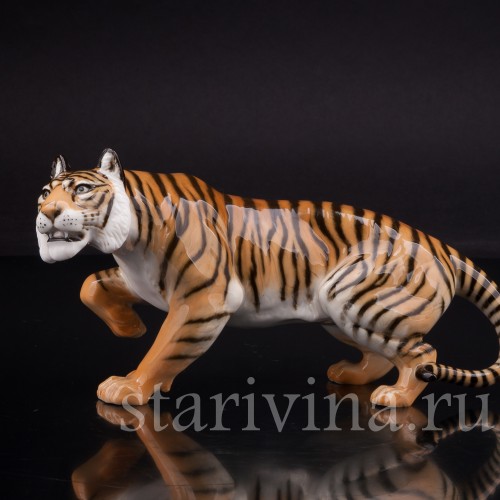 Статуэтка из фарфора Охотящийся тигр, Hutschenreuther, Германия, 1970 гг.
