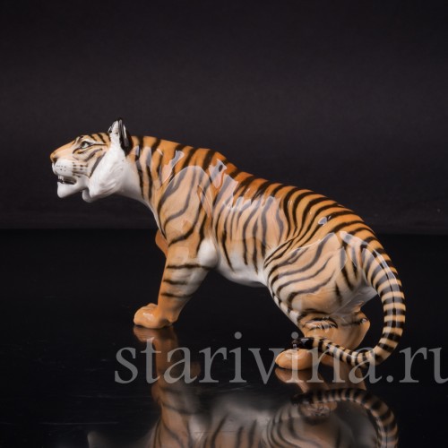 Статуэтка из фарфора Охотящийся тигр, Hutschenreuther, Германия, 1970 гг.