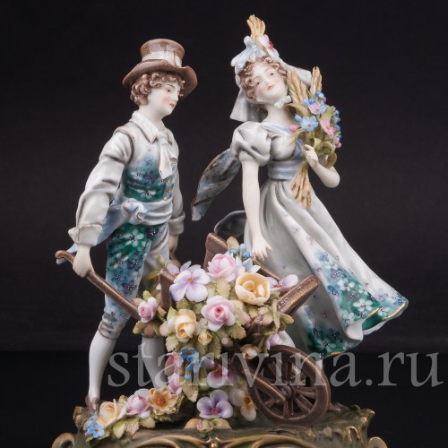 Фарфоровая статуэтка Страна цветов, пара Volkstedt, Германия, кон. 19 в.