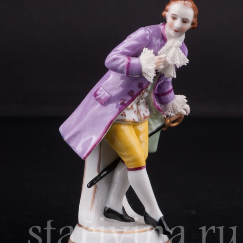 Фигурка из фарфора Кавалер со шпагой, кружевная миниатюра, Muller & Co, Германия, нач. 20 века.