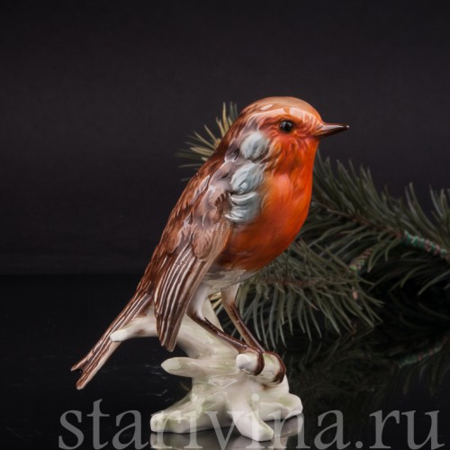 Фигурка птицы из фарфора Малиновка, Goebel, Германия, 1968 г.