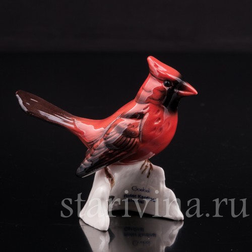 Фигурка птицы из фарфора Красный кардинал, миниатюра, Goebel, Германия, до 1991 г.
